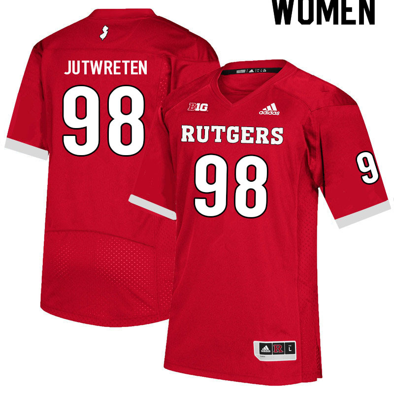 Women #98 Robin Jutwreten Rutgers Scarlet Knights College Football Jerseys Sale-Scarlet - Click Image to Close